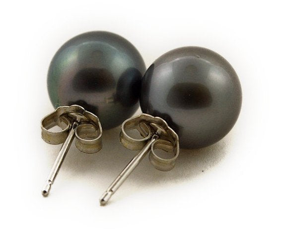 9mm ZEI Black Pearl 18K White Gold 750 cheapest Pierced Earring Stud