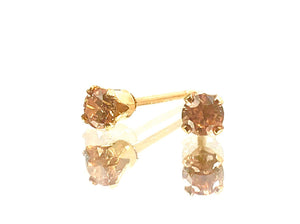 3.0MM Cubic Zirconia, 14KGF Stud Earrings