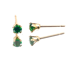 3.0MM Cubic Zirconia, 14KGF Stud Earrings