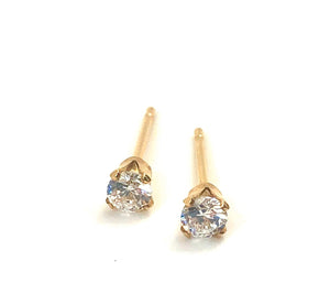 3.0MM Cubic Zirconia, 14KGF Stud Earrings