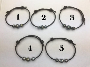 3 Tahitian Pearls on Leather Bracelet