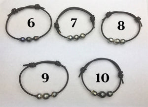 3 Tahitian Pearls on Leather Bracelet