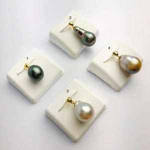 12-14mm Tahitian Pearl Pendants on 18K Gold Plated Sterling Silver (444 No. 1-4)