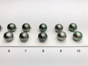 Tahitian Loose Pearls , Round AA, Peacock Matched Pairs, 10-10.5mm, #626