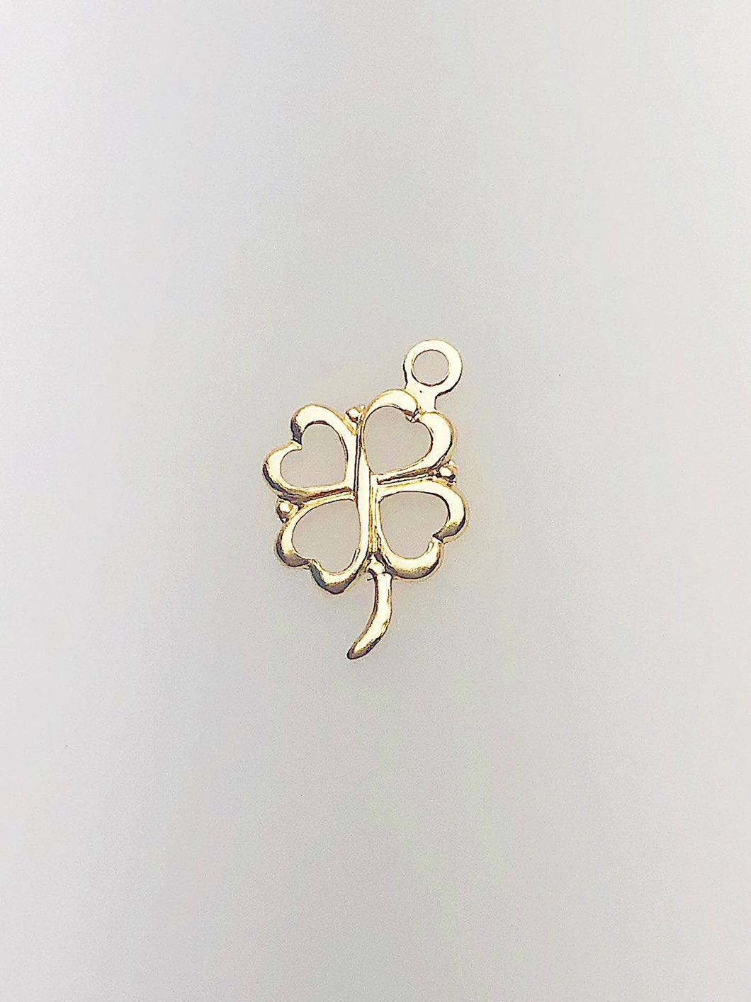14K Gold Fill Four Leaf Clover Charm w/ Ring, 7.7x10.1mm, Made in USA - 487
