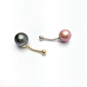 14k gold belly button ring, yellow and white 14k gold made for pearls