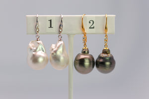 Tahitian Dangle Drop Pearl Earrings in 925 Sterling Silver (SHE008)