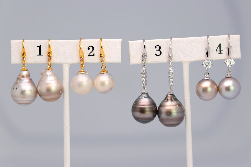 Tahitian Dangle Drop Pearl Earrings in 925 Sterling Silver (SHE019)