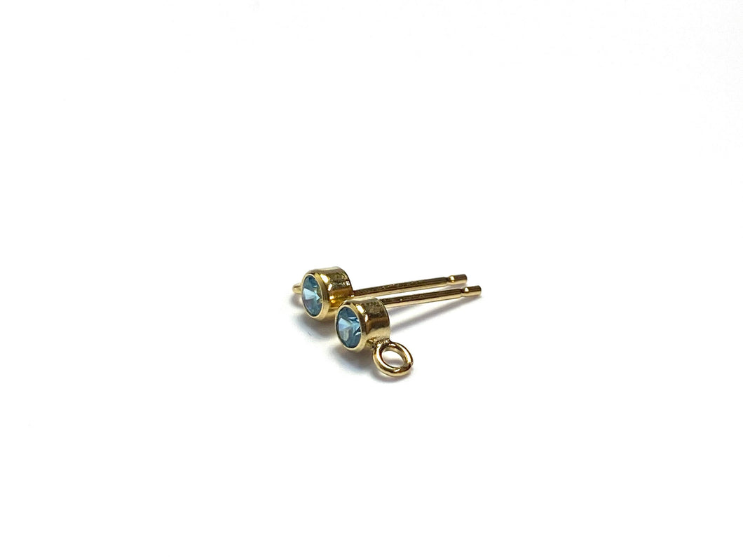 14K Gold Filled, 3mm Swiss Blue Gemstone Post Earring W/ Ring, 14KGF