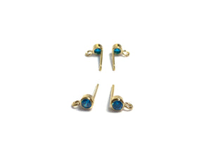 14K Gold Filled, 3mm Aqua Blue Gemstone Ear Post W/ Ring, 14KGF