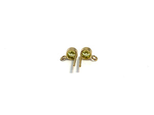 14K Gold Filled, 4mm Lime Gemstone Ear Post W/ Ring, 14KGF