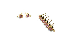 14K Gold Filled, 4mm Pink Bezel Gemstone Ear Post W/ Ring, 14KGF