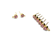 14K Gold Filled, 4mm Pink Bezel Gemstone Ear Post W/ Ring, 14KGF