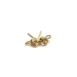 14k Gold Filled, 3mm Champagne Bezel Ear Post W/ Ring, 14KGF