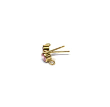 14K Gold Filled, 4mm Pink Bezel Gemstone Ear Post W/ Ring, 14KGF