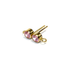 14K Gold Filled, 4mm Pink Bezel Gemstone Ear Post W/ Ring, 14KGF