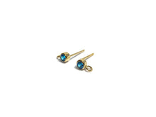 14K Gold Filled, 3mm Aqua Blue Gemstone Ear Post W/ Ring, 14KGF