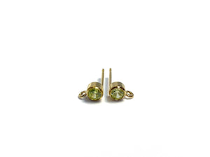 14K Gold Filled, 4mm Lime Gemstone Ear Post W/ Ring, 14KGF