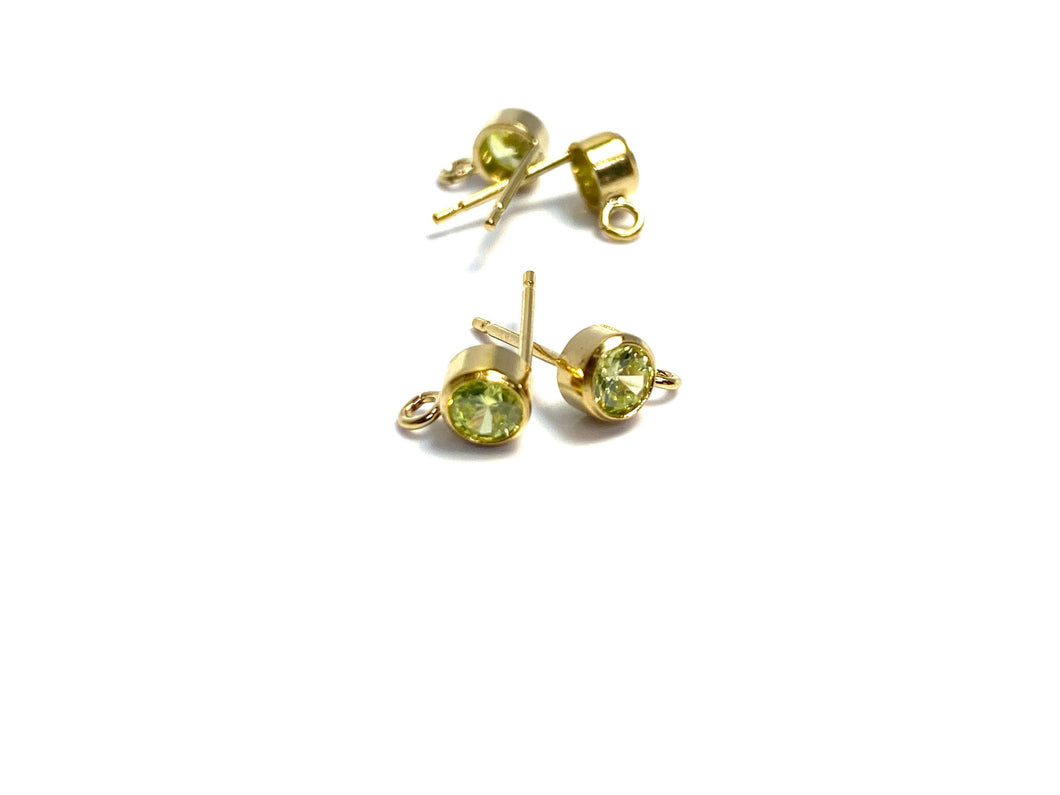 14K Gold Filled, 4mm Lime Gemstone Ear Post W/ Ring, 14KGF