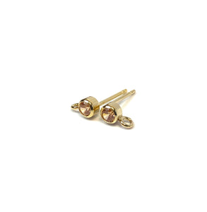 14k Gold Filled, 3mm Champagne Bezel Ear Post W/ Ring, 14KGF