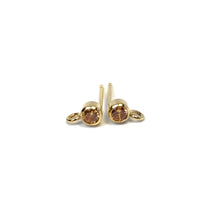 14k Gold Filled, 3mm Champagne Bezel Ear Post W/ Ring, 14KGF