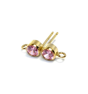 14K Gold Filled, 4mm Pink Bezel Gemstone Ear Post W/ Ring, 14KGF