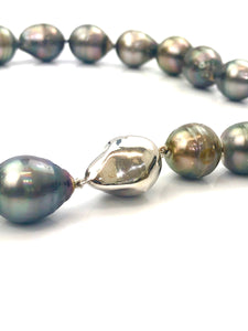 19 “ finished tahitian peacock pearl necklace, 14mm - 17mm w / sterling silver ball clasp , SKU# 070761