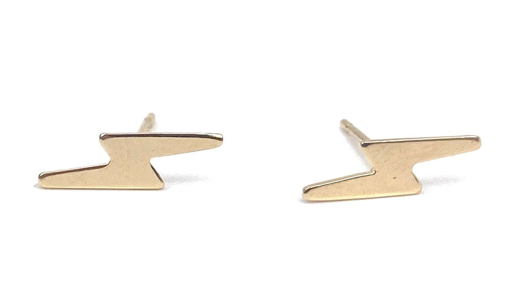 14K Solid Gold Lightning Studs , Sku#203-020-2