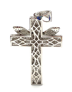 Sterling silver cross pendant with angel, cubic zirconia, SKU# 10030