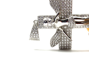 Sterling silver cross pendant with angel, cubic zirconia, SKU# 10030