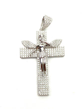 Sterling silver cross pendant with angel, cubic zirconia, SKU# 10030