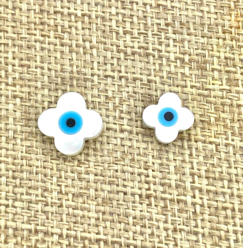 Mother Of Pearls Blue Eye Clover Beads, Clover Beads, Evil Eye Beads