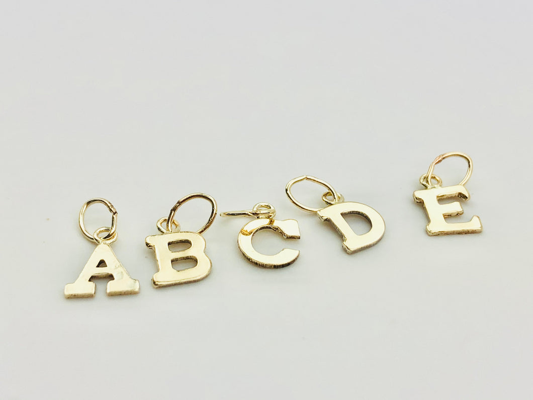 14KGF & Sterling Silver Block Initials Letters A-E for Charms or Pendants