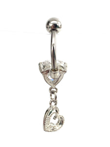 Stainless steel curve bar , heart w/ gem belly ring, SKU# 10-6-6