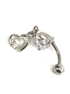 Stainless steel curve bar , heart w/ gem belly ring, SKU# 10-6-6