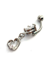 Stainless steel curve bar , heart w/ gem belly ring, SKU# 10-6-6