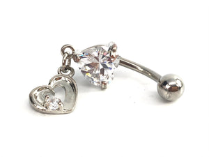 Stainless steel curve bar , heart w/ gem belly ring, SKU# 10-6-6