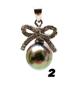 Sterling silver bow with Tahitian pearl pendant, SKU# 11233