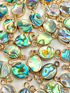 Oval double ring abalone mother of pearl charm, Sku#M750