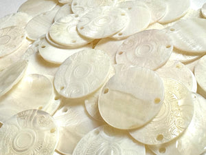 White Mother Of Pearl Shell, Circle Mother Of Pearl, Carved MOP, Sku#M2998