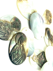 Mother Of Pearl Jesus Sacred Heart Shell, Mother Of Pearl Bead, Sku#372