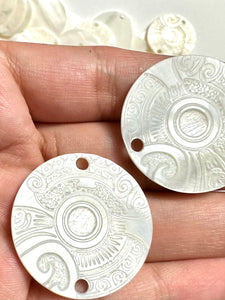 White Mother Of Pearl Shell, Circle Mother Of Pearl, Carved MOP, Sku#M2998