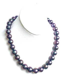 Aubergine AAA / AA with 14K gold & 18K diamond ball clasp pearl necklace , SKU# 070776