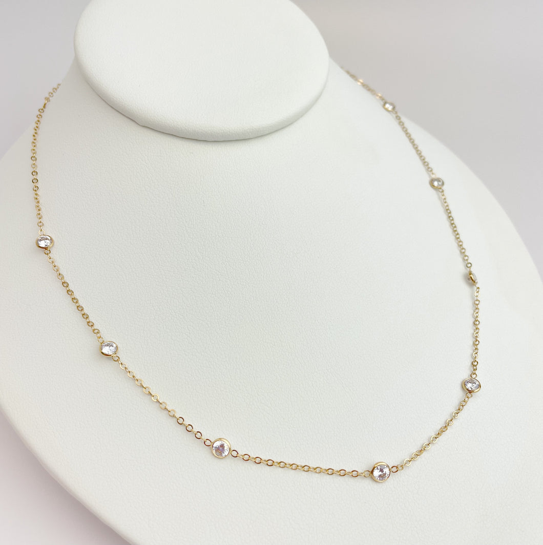 Gold Filled 9 CZ Stone Necklace