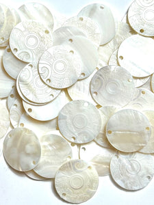 White Mother Of Pearl Shell, Circle Mother Of Pearl, Carved MOP, Sku#M2998